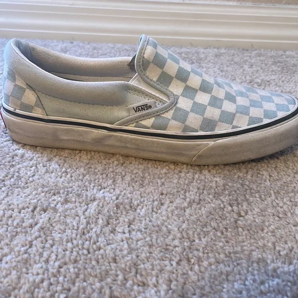 Size 8.5 woman’s light blue checkered slip-on vans - Picture 7 of 8